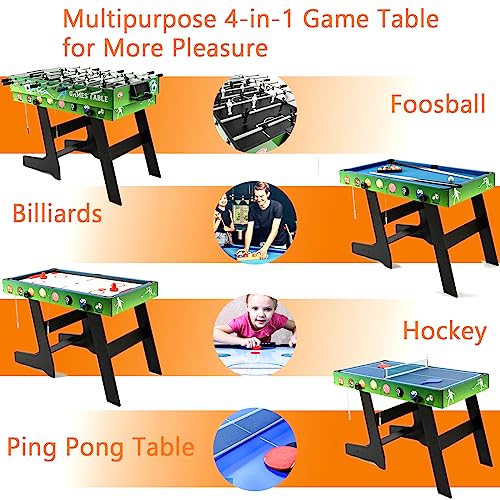 4in1 Portable Multi Game Table Combination Set Kids Childrens Family Home Play Room Archery air Hockey Pool Billiards Foosball Table Tennis Combo Green