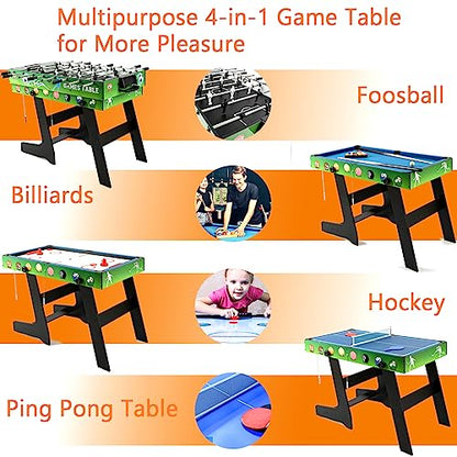 Multi Game Table HLC Portable Combination Table Set 4ft Game Table with Accessories, Foosball Table,Ping Pong,Pool Billiards,Air Hockey for Kids Adults Family Birthday Green