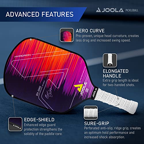 JOOLA Ben Johns Hyperion Pickleball Paddle - Select Raw Carbon Surface or Carbon Abrasion Surface for Increased Power and Spin - Elongated Grip Handle - Carbon Fiber Pickleball Paddle - USAP Approved - color: Hyperion | CAS | 13.5mm with Cover