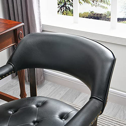 Set of 4 Dining Chair with Casters, Accent Captains Leather Chairs with Wheels & Arms,Wheeled Roller Wood Chairs for Kitchen & Game Poker Table,Espresso&Black 318BK(NO Table!) - color: Espresso&black