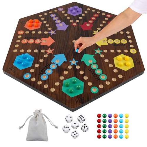 Extra Large 23.6 Inches Wahoo Marble Board Game 4 and 6 Players 2 Sided Painted Thicken Wood Board Perfect Game for Family Friends Party (Brush Paint Burn) - color: Flame, style: 23.6 Inch
