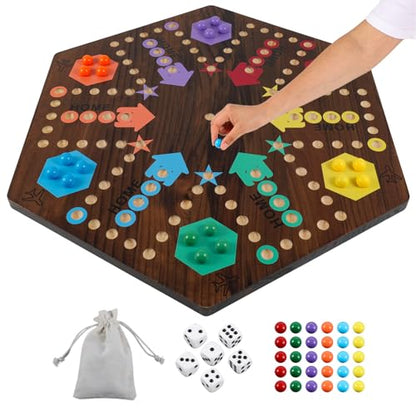 Extra Large 23.6 Inches Wahoo Marble Board Game 4 and 6 Players 2 Sided Painted Thicken Wood Board Perfect Game for Family Friends Party (Brush Paint Burn) - color: Flame, style: 23.6 Inch