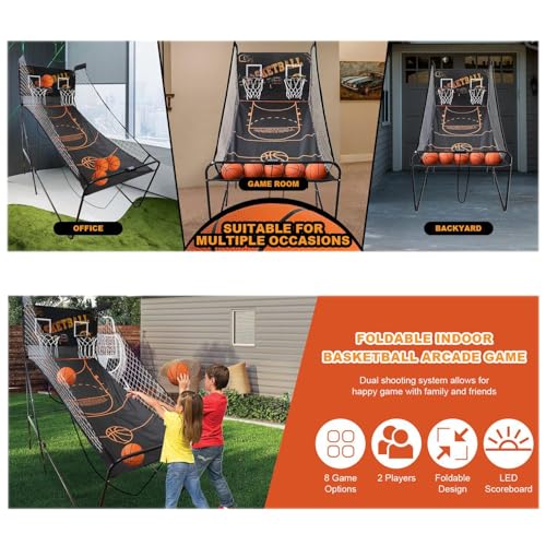 Folding Basketball Arcade Game,Double Basketball Shooting Machine,Electronic Scoring Shooting Machine,with 5 No. 3 Basketballs (B) - color: B