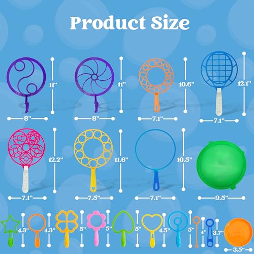 JOYIN Big Bubble Wands Set Bulk for Kids Summer Outdoor Toy Game Activity Party Favors, 18 Pcs Giant Bubble Maker with Tray, 12" Large, 6 Pcs Solution Suitable for All Age People - style: Assorted