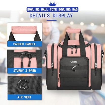 Goloni 1 Ball Bowling Bag for Men, Durable Bowling Tote with Padded Holder & Ventilated Shoe Compartment (Fits Size 14) - color: Meat pink