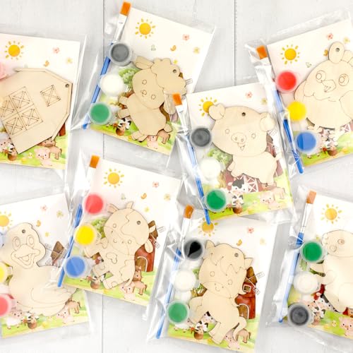 24 Pcs Farm Party Favors Wooden Painting Craft Kits Birthday Party Supplies with Organza Bag for Goodie Bags Fillers Adult Thank You Gifts - style: Farm Animal