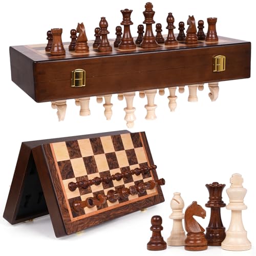 17 Inch Large Magnetic Wooden Chess Set with 3.5" King – Folding Tournament Chess Board Game with Handcrafted Wooden Pieces, Includes 2 Extra Queens, Portable Strategy Chess Set for Adults & Kids