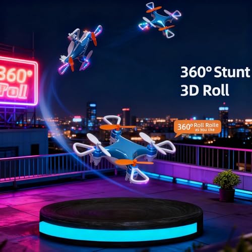 Mini Drone with Easy Stunt Flights & 360° Tricks - Perfect Beginner-Friendly Flyer with Fancy LED Altitude Hold Headless Mode Propeller Protection for Indoor Outdoor Mini Quadcopter (Blue) - color: Blue