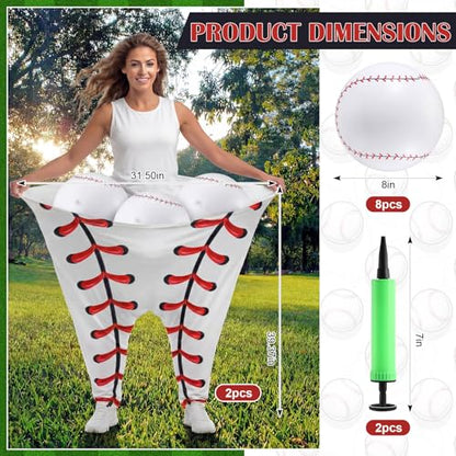 Shappy Granny Pants Yard Game, 2 Pcs 31.5 x 39.5 Inches Big Baseball Granny Pants with 8 8 Inch Bouncy Balls 2 Pump Giant Baseball Outdoor Game for Family Reunion Team Building Picnic Field Day - style: Baseball