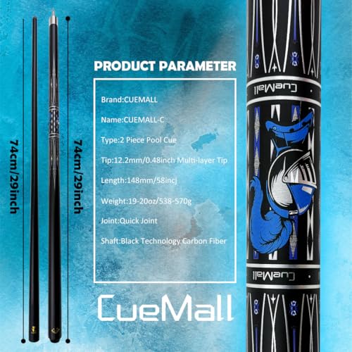 CueMall 58" 2-Piece Billiard Pool Cue Sticks,12.5mm Fiberglass Graphite Composite Billiard Cue Sticks,19oz Pool Sticks Tacos de billar for Adults Men/Women, House or Commercial/Bar Use - color: CueMall-C