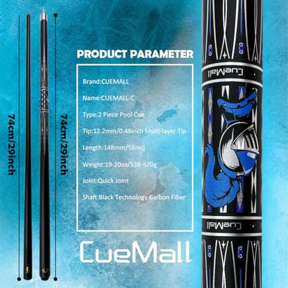 CueMall 58" 2-Piece Billiard Pool Cue Sticks,12.5mm Fiberglass Graphite Composite Billiard Cue Sticks,19oz Pool Sticks Tacos de billar for Adults Men/Women, House or Commercial/Bar Use - color: CueMall-C