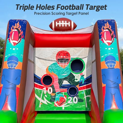 Inflatable Football Toss Game, Commercial Grade PVC Football Target Toss with Air Blower, 3-Target Scoring Inflatable Carnival Game for Outdoor Fun, Home & Rental Use - style: Football