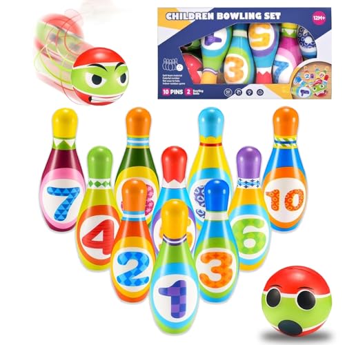 Yositochuan Kids Bowling Set Toy - 10PCS Soft Numbered Pins & 2 Foam Balls for Toddler Boys Girls Age 3-5, Indoor Outdoor Sports Game, Preschool Learning Toy, Birthday Gift for Ages 3 4 5 6