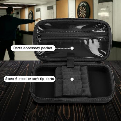 EVA Dart Case, Carrying Case for Steel Tip or Soft Tip Darts, Holds 6 Darts and Accessories, Dart Storage Organizer with Handle for Flights, Shafts