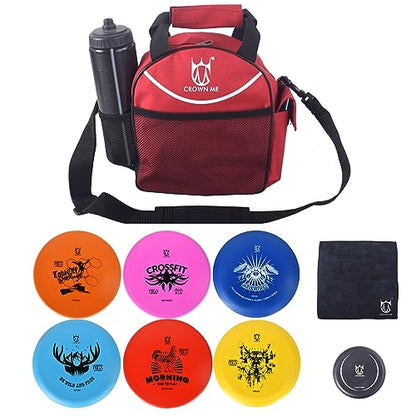 CROWN ME Disc Golf Set with 6 Discs, Mini Disc, and Starter Bag - color: Red