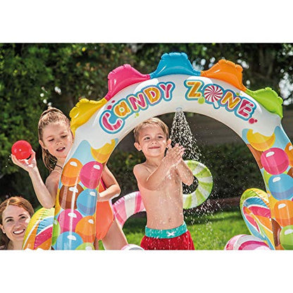 INTEX Candy Zone Inflatable Kiddie Pool: Inflatable Kids Pool with Water Sprayer and Slide – Splash Pad – 116" x 75" x 51" – Ages 3+ - color: Multicolor, size: 116" x 75" x 51"