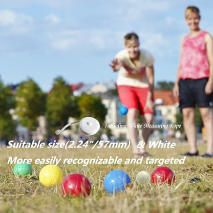 Pallino Ball Replacement for Bocce and Boule Game, Tournament Quality 2.24 In/57 mm White Bocce Pallino Ball Replacement - Including White Measuring Rope