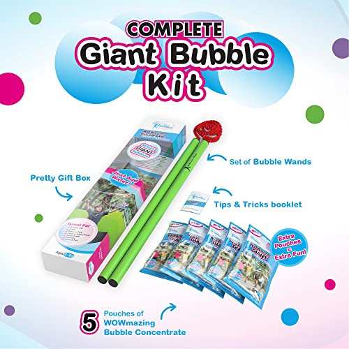 WOWMAZING Giant Bubbles Kit Plus – Big Bubbles for Kids with a Large Bubble Wand and Bubble Mix (Makes 1.5 Gallon) - style: Kit Plus