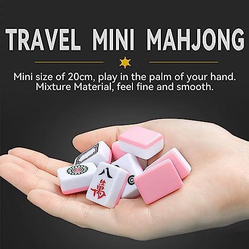 drizzle Pink Travel Mahjong Mini Set 20mm with Instructions - Portable 146 Tiles - for Beginners with 4PCS Racks 2 Pounds - Chinese Mah-Jong Game 麻将 - size: Pink