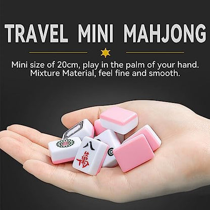 drizzle Pink Travel Mahjong Mini Set 20mm with Instructions - Portable 146 Tiles - for Beginners with 4PCS Racks 2 Pounds - Chinese Mah-Jong Game 麻将 - size: Pink