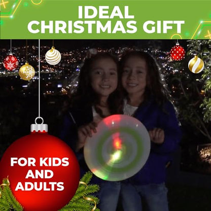 Toysery Light Up Flying Disc - LED Frisbee, Glow in the Dark, Easy to Use, Ideal Camping Game, Fun Outdoor/Indoor Birthday Toys for Boys/Girls/Kids/Adults, 175g