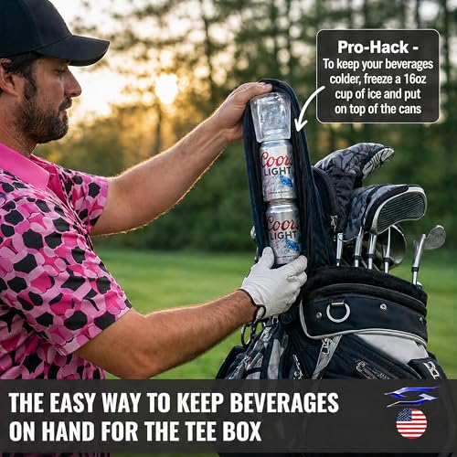 Polar Caddy Insulated Golf Bag Cooler Sleeve – Discreet 7 Can Beverage Chiller Full Length Zipper Adjustable Shoulder Strap Hidden Golf Cooler Bag Fits Most Cart Standard Bags - color: Golf USA