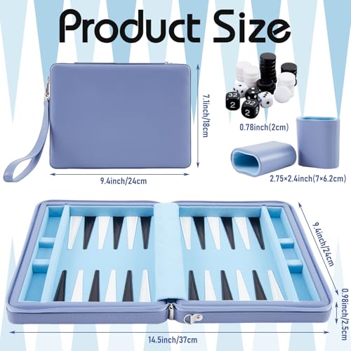Jerify Travel Backgammon Set Board Games for Adults Portable Backgammon 9.4 x 7.1 inches Leatherette Case Classic Strategy Game for Families Companion Airplane, Camping(Blue) - color: Blue