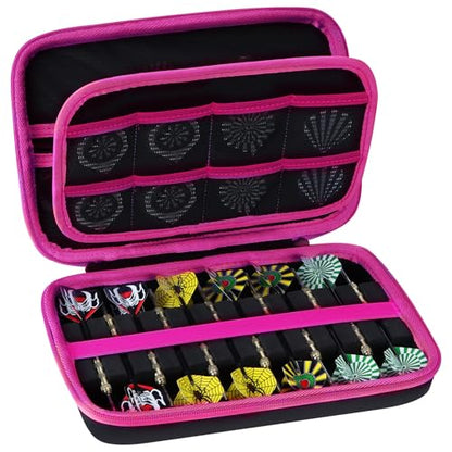 Case Compatible for 12 Darts, Holds Darts and Extra Accessories - color: Black+Pink