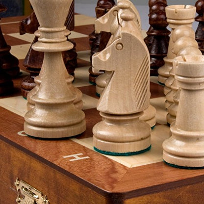 Wegiel Handmade European Professional Tournament Chess Set - Wooden 21 Inch Folding Board with Felt Base & Hand Carved Chess Pieces - Compartment Inside The Board to Store Each Piece