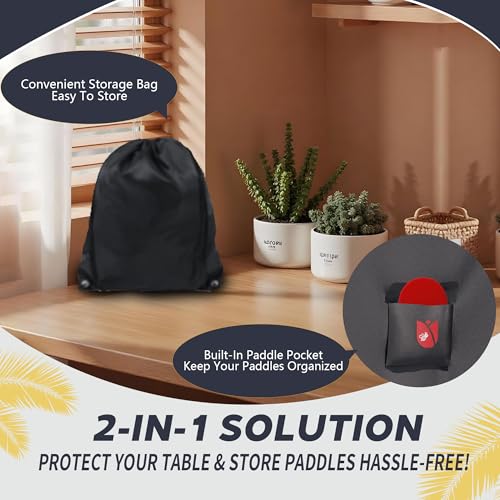Ping Pong Table Cover,420D Waterproof Heavy Duty Table Tennis Table Covers Fits 9 x 5 FT Both Folding & Flat Tables for Indoor Outdoor Use with Paddles Storage Bag