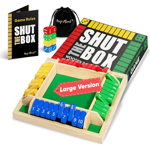 Flybean 12" Upgraded Shut The Box Game Colorful 1-4 Players, Math Dice Board Games for Family Night Travel, Easy Quick and Fun, Wooden Close The Box Number Game for Group Adult Senior Kids - style: 1-4P Upgraded