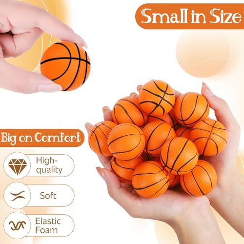 Aodaer 24 Pack Mini Basketball Stress Balls Fidget Ball Toys Bulk | Soft Foam Balls for Sports Party Favor Gifts, Birthday Party Decoration, Goodie Bag Stuffer, Mini Size, with Drawstring Bag - style: Basketball