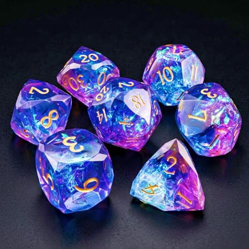 Multifaceted Resin DND Dice Set 7 PCS – Transparent Polyhedral Role Playing Dice for Dungeons & Dragons, Pathfinder, RPG and Tabletop Games(Blue Purple) - color: Multifaceted -Blue Purple
