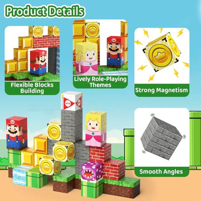 Magnetic Building Blocks Travel Toys for Kids Ages 4-8, Toddler Magnetic Cubes STEM Learning Set with Iron Storage Box – Portable Construction Toys for Boys Girls 3-5 - style: Game Mini Magnetic Building Blocks - 35PCS