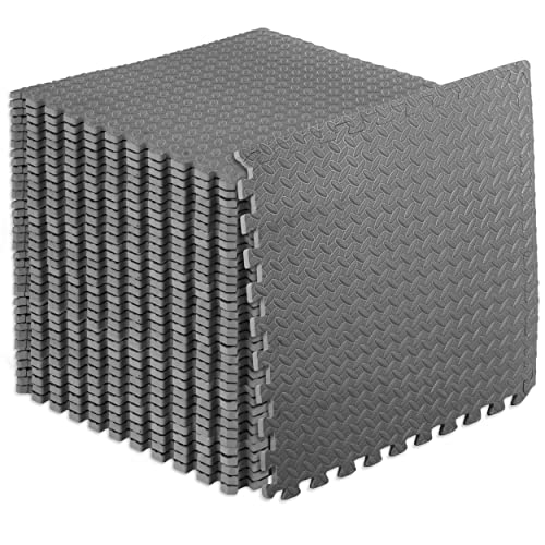 ProsourceFit Exercise Puzzle Mat ½-inch, EVA Interlocking Foam Floor Tiles for Home Gym, Workout Equipment, Kids Play Areas, Grey, 144 SQ FT - 36 Tiles - color: Grey, size: 36 Pack (144 SQ FT)