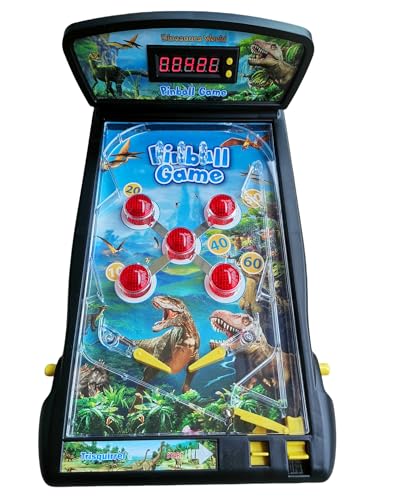 Dinosaur Pinball Machine, Tabletop Arcade, LED Scoreboard, 8+ | Dinos Pinball Game for Kids & Adults, 16.5" Compact Size, Lights & Sound Effects, Family Fun, Birthday Gift