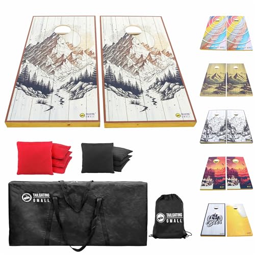 Cornhole Board Set 4FTx2FT Solid Wood Regulation Size Cornhole Set Includes 8 Cornhole Bags for Adults - color: Colorado Sunrise