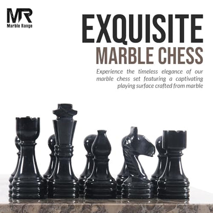 Marble Chess Set 15" Inches Oceanic and Black with Storage Box and 2 Extra Queen Handmade Luxury Board Games for Adults, Ideal Marble Chess Board Game Set & Chess Pieces - color: Oceanic & Black
