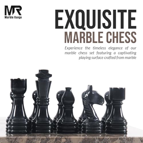 Marble Chess Set 15" Inches Oceanic and Black with Storage Box and 2 Extra Queen Handmade Luxury Board Games for Adults, Ideal Marble Chess Board Game Set & Chess Pieces - color: Oceanic & Black