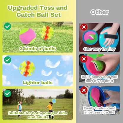 Toss and Catch Game for Kids: Toss and Catch Ball Set - Outdoor Catching Balls Paddle Toys for Ages 3+ Beach Paddle Ball Sets for Yard and Backyard Summer Outside Activities - style: 2Paddles+4Balls