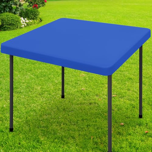 Smiry Square Picnic Table Cloth, Waterproof Elastic Fitted Tablecloths for 3 Foot Tables, Washable Polyester Table Cover for Camping, Indoor and Outdoor (Blue, 34"x34") - color: Blue, size: 34" X 34" (Square)