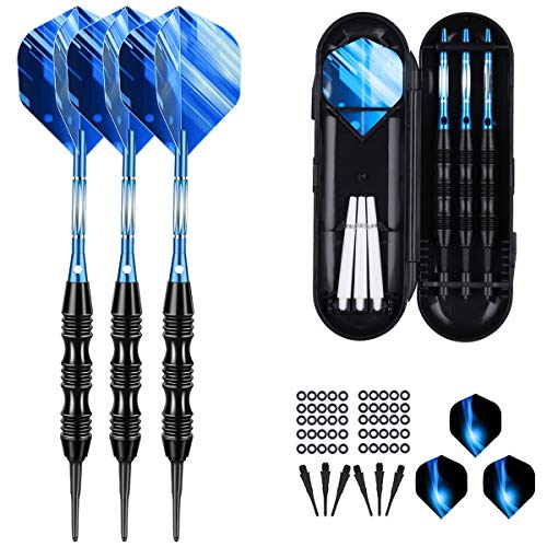 Professional Soft Tip Darts Set 20 Grams - 50 Rubber O-Rings + 30 Darts Plastic Tip + Aluminum Shafts + 6 Standard Flights + Portable Case for Electronic Dart Board - color: BLUE