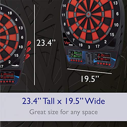 Viper Orion Electronic Dartboard, 15.5 in Regulation Target, 43 Games, Dual LCD Displays, 8 Players, 6 Darts Included, Black