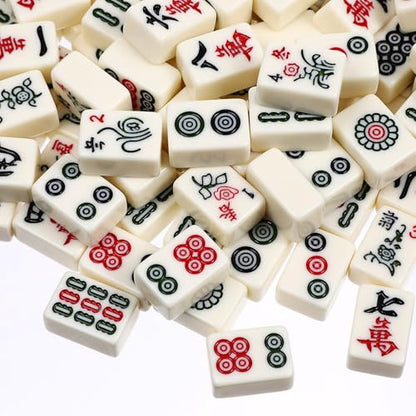 Angoily Mini Mahjong Tile Set, Portable Travel Chinese Melamine Mahjong Game with 146 Tiles Carrying Case, for Beginner Players, Family Gatherings, Valentine's Day, Party Entertainment
