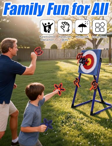 Stiatu Axe Throwing Game for Backyard,Portable Bristle Target Set with 4 Axes & 4 Darts,Axe Throwing Game Indoor Outdoor Game for Adults & Kids, Carnival Yard Games Family Party