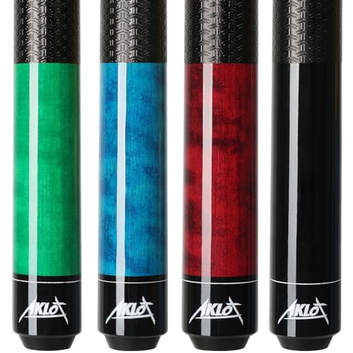 AKLOT Pool Cue Set of 4: 58'' Canadian Maple Billiard Cue Set (18-21oz) W/ 13mm Leather Tip, Wood Finish & 3D Anti-Slip Grip, Complete Weight Kit Billiard Pool Sticks for Adults//Beginners/Pro