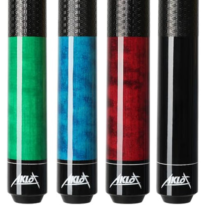 AKLOT Pool Cue Set of 4: 58'' Canadian Maple Billiard Cue Set (18-21oz) W/ 13mm Leather Tip, Wood Finish & 3D Anti-Slip Grip, Complete Weight Kit Billiard Pool Sticks for Adults//Beginners/Pro