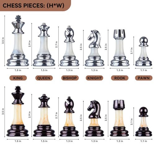 Deluxe Chess Set 16.5'' Wooden Large Folding Chess Board Game with Handle, Weighted Acrylic Chess Pieces - 3.5" King with Storage Slots for Beginners, Professional Players