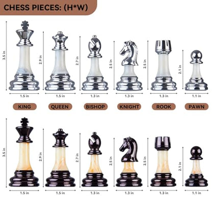 Deluxe Chess Set 16.5'' Wooden Large Folding Chess Board Game with Handle, Weighted Acrylic Chess Pieces - 3.5" King with Storage Slots for Beginners, Professional Players