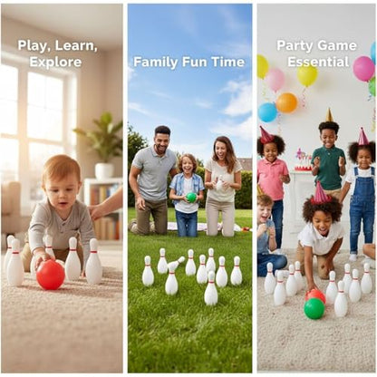 12 Pcs Bowling Set for Preschoolers, 10 Mini Plastic Pins 6.3 in Tall, 2 Balls 2.8 in Diameter, Reusable Indoor Outdoor Bowling Set for Party Games, Family Fun, Enhance Coordination